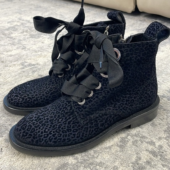 NIB Zadig & Voltaire Laureen Leopard Suede Lace Up Ankle Boots Ink Black Sz 36 - Picture 7 of 15